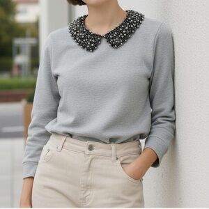 Anthropologie 9H15 StCl Embellished Collar Sweatshirt